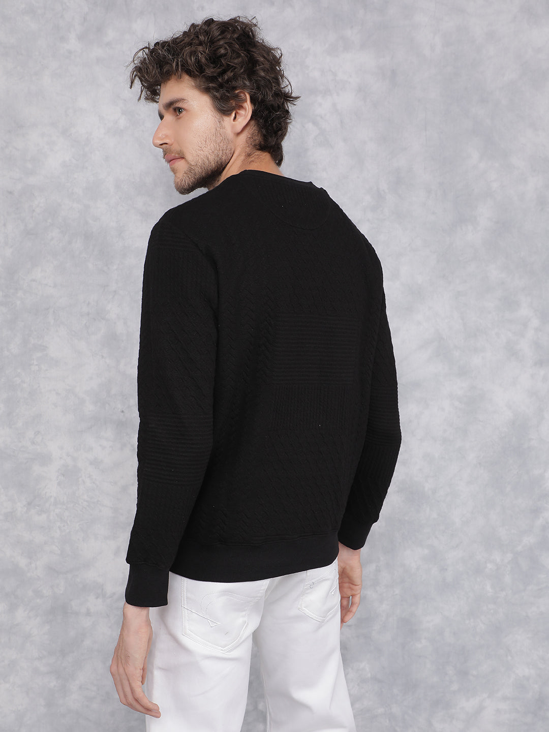 Black Jacquard Sweatshirt-Men Sweatshirts-Crimsoune Club