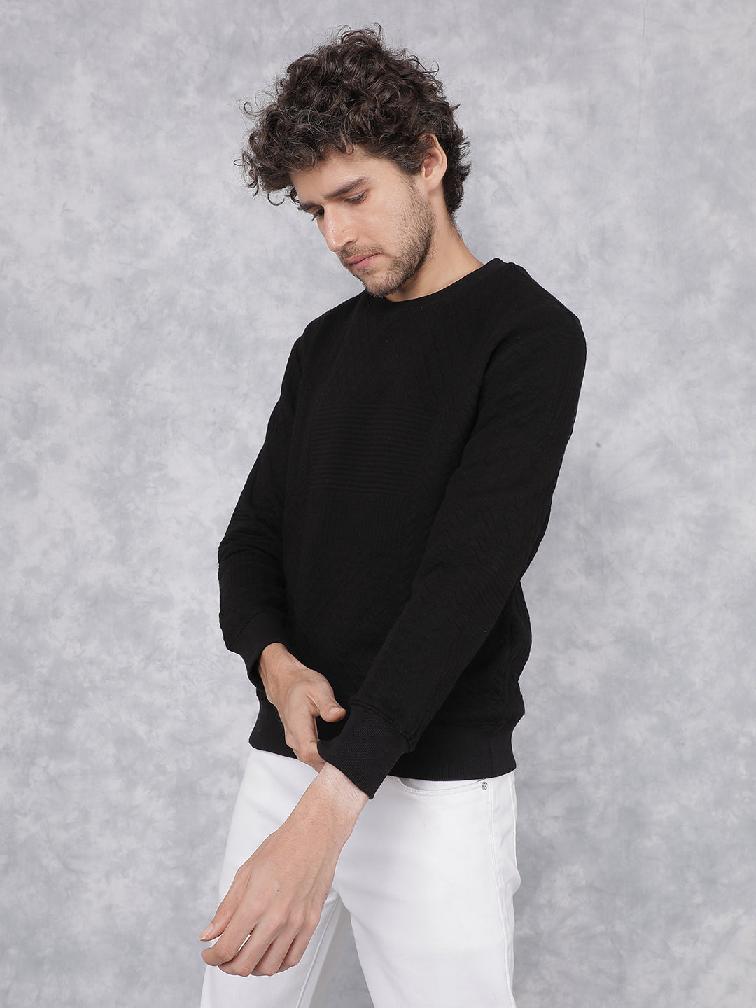 Black Jacquard Sweatshirt-Men Sweatshirts-Crimsoune Club