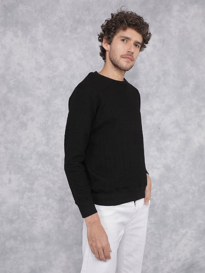 Black Jacquard Sweatshirt-Men Sweatshirts-Crimsoune Club