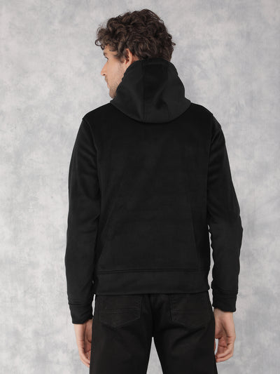 Black Hooded Neck Sweatshirt-Men Sweatshirts-Crimsoune Club