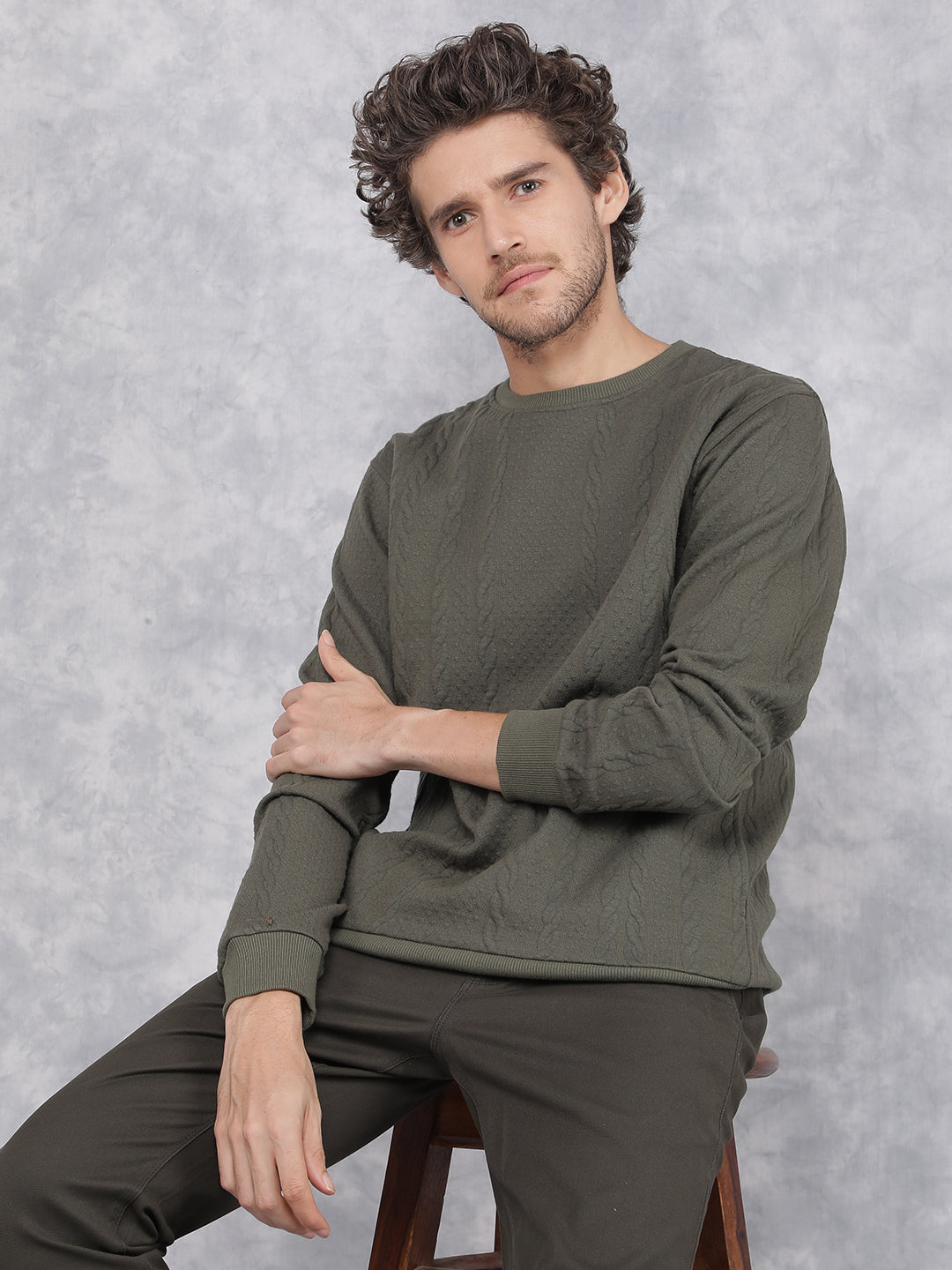 Olive Jacquard Sweatshirt-Men Sweatshirts-Crimsoune Club