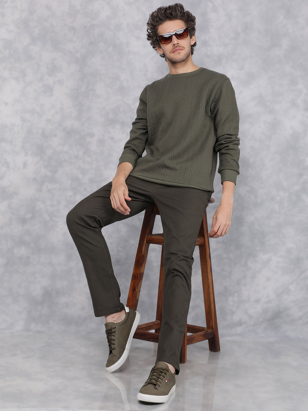 Olive Jacquard Sweatshirt-Men Sweatshirts-Crimsoune Club