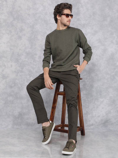 Olive Jacquard Sweatshirt-Men Sweatshirts-Crimsoune Club