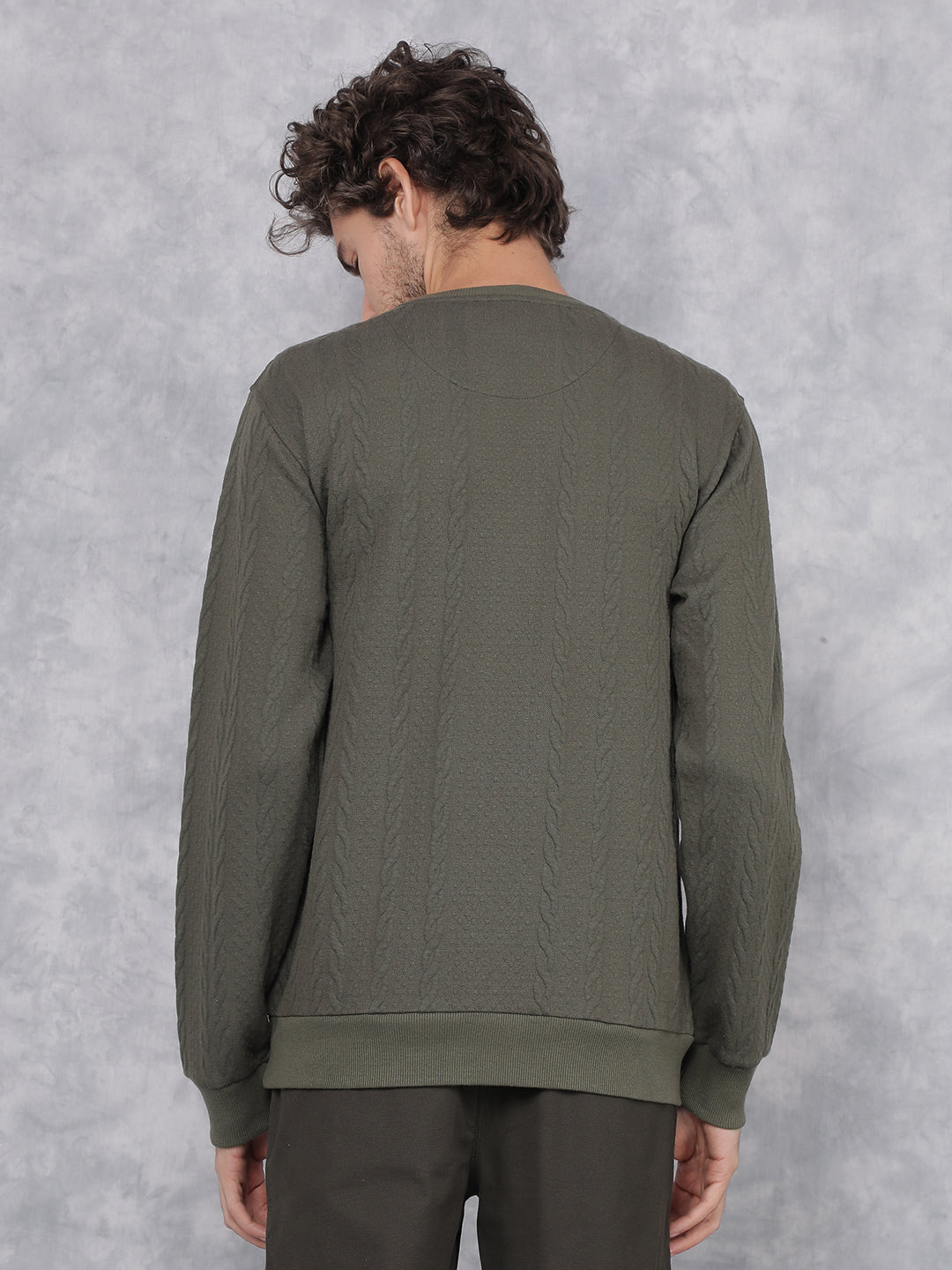 Olive Jacquard Sweatshirt-Men Sweatshirts-Crimsoune Club