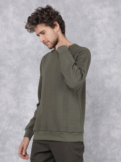 Olive Jacquard Sweatshirt-Men Sweatshirts-Crimsoune Club