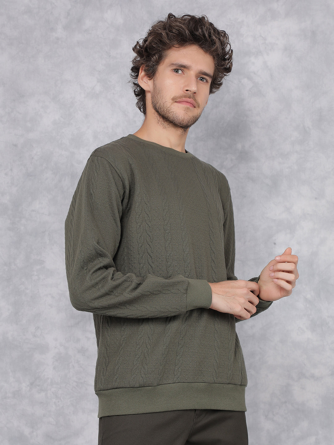 Olive Jacquard Sweatshirt-Men Sweatshirts-Crimsoune Club