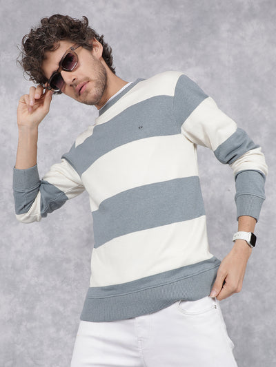 Blue Horizontal Stripes Sweatshirt-Men Sweatshirts-Crimsoune Club