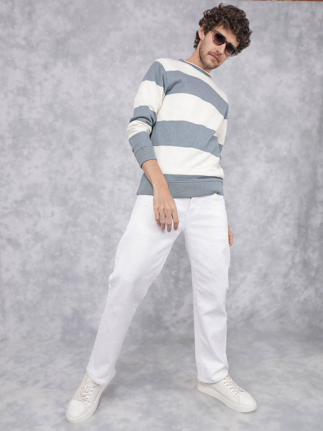 Blue Horizontal Stripes Sweatshirt-Men Sweatshirts-Crimsoune Club