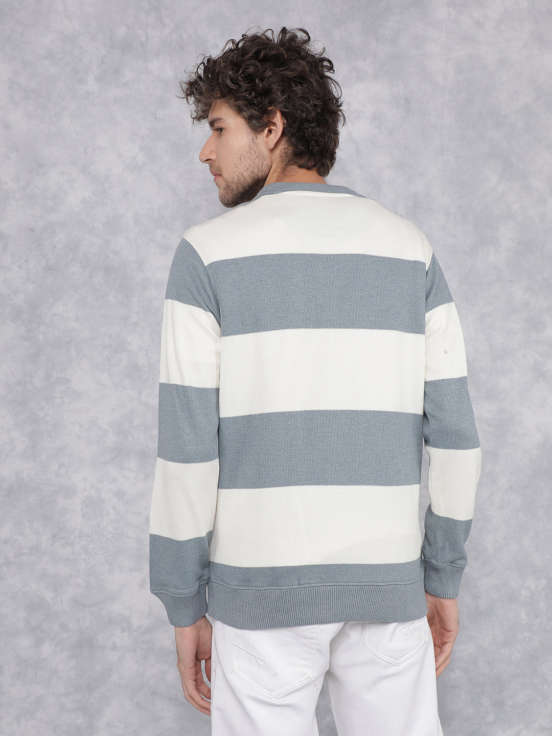 Blue Horizontal Stripes Sweatshirt-Men Sweatshirts-Crimsoune Club