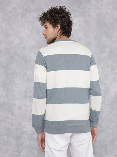 Blue Horizontal Stripes Sweatshirt-Men Sweatshirts-Crimsoune Club