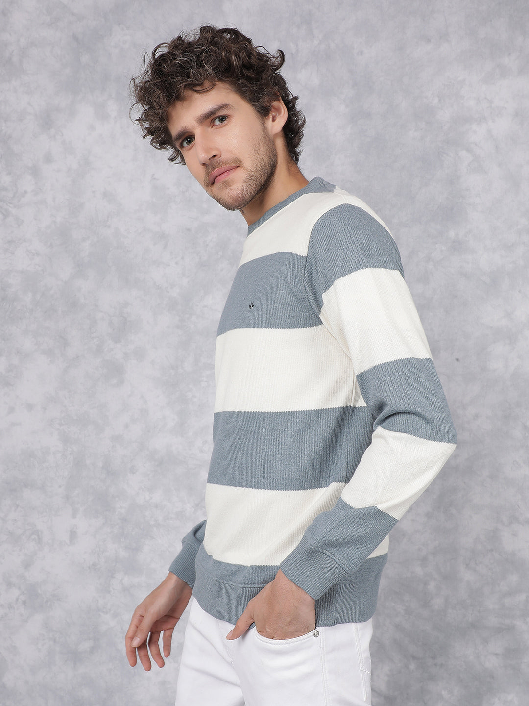 Blue Horizontal Stripes Sweatshirt-Men Sweatshirts-Crimsoune Club