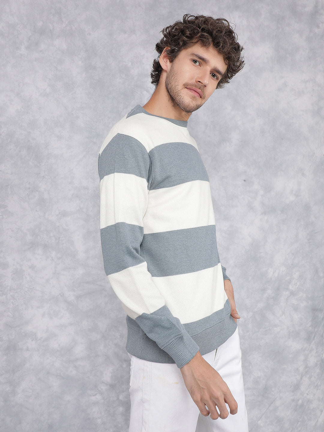 Blue Horizontal Stripes Sweatshirt-Men Sweatshirts-Crimsoune Club