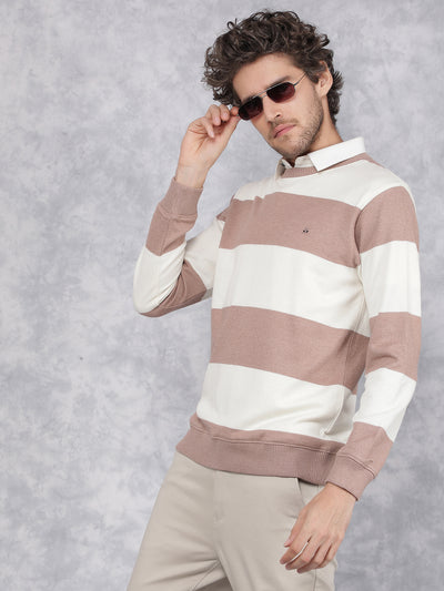 Pink Horizontal Stripes Sweatshirt-Men Sweatshirts-Crimsoune Club