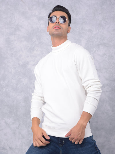 White Turtle Neck Sweatshirt-Men Sweatshirts-Crimsoune Club