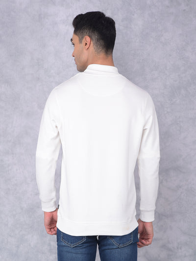 White Turtle Neck Sweatshirt-Men Sweatshirts-Crimsoune Club