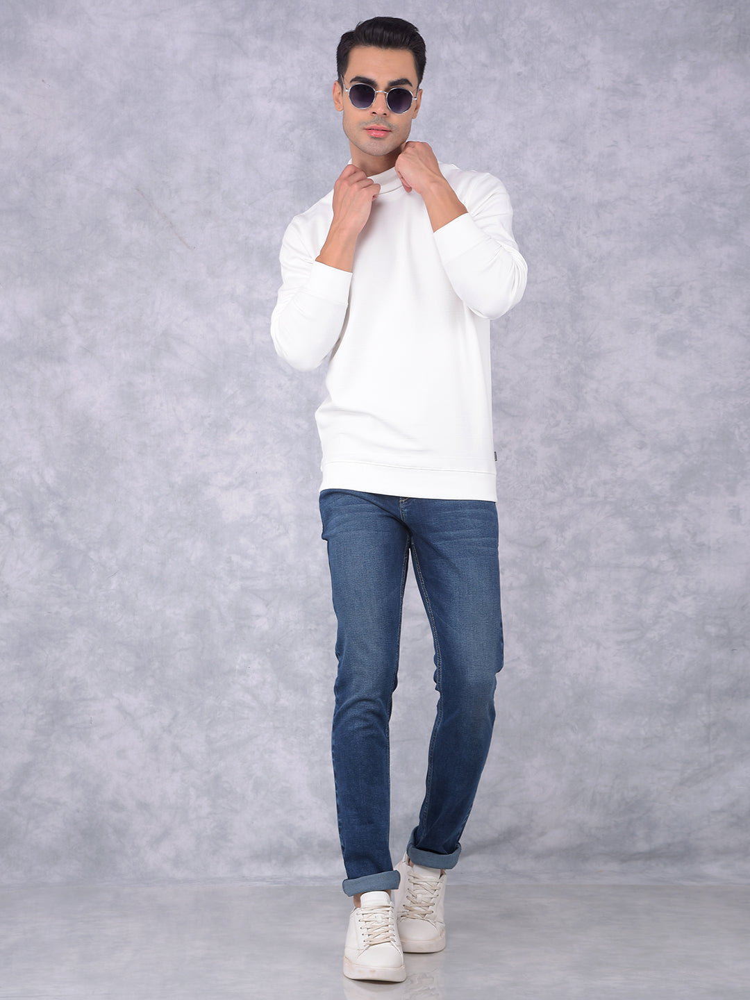 White Turtle Neck Sweatshirt-Men Sweatshirts-Crimsoune Club