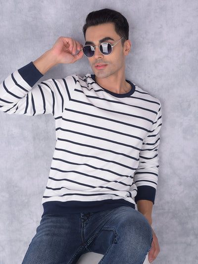 White Horizontal Stripes Sweatshirt-Men Sweatshirts-Crimsoune Club