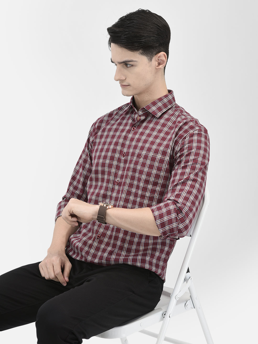 Maroon Checked Shirt-Men Shirts-Crimsoune Club