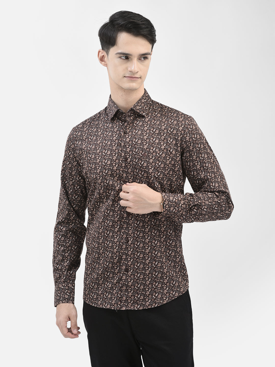 Crimsoune Cub Mens Brown Floral Shirt-Men Shirts-Crimsoune Club