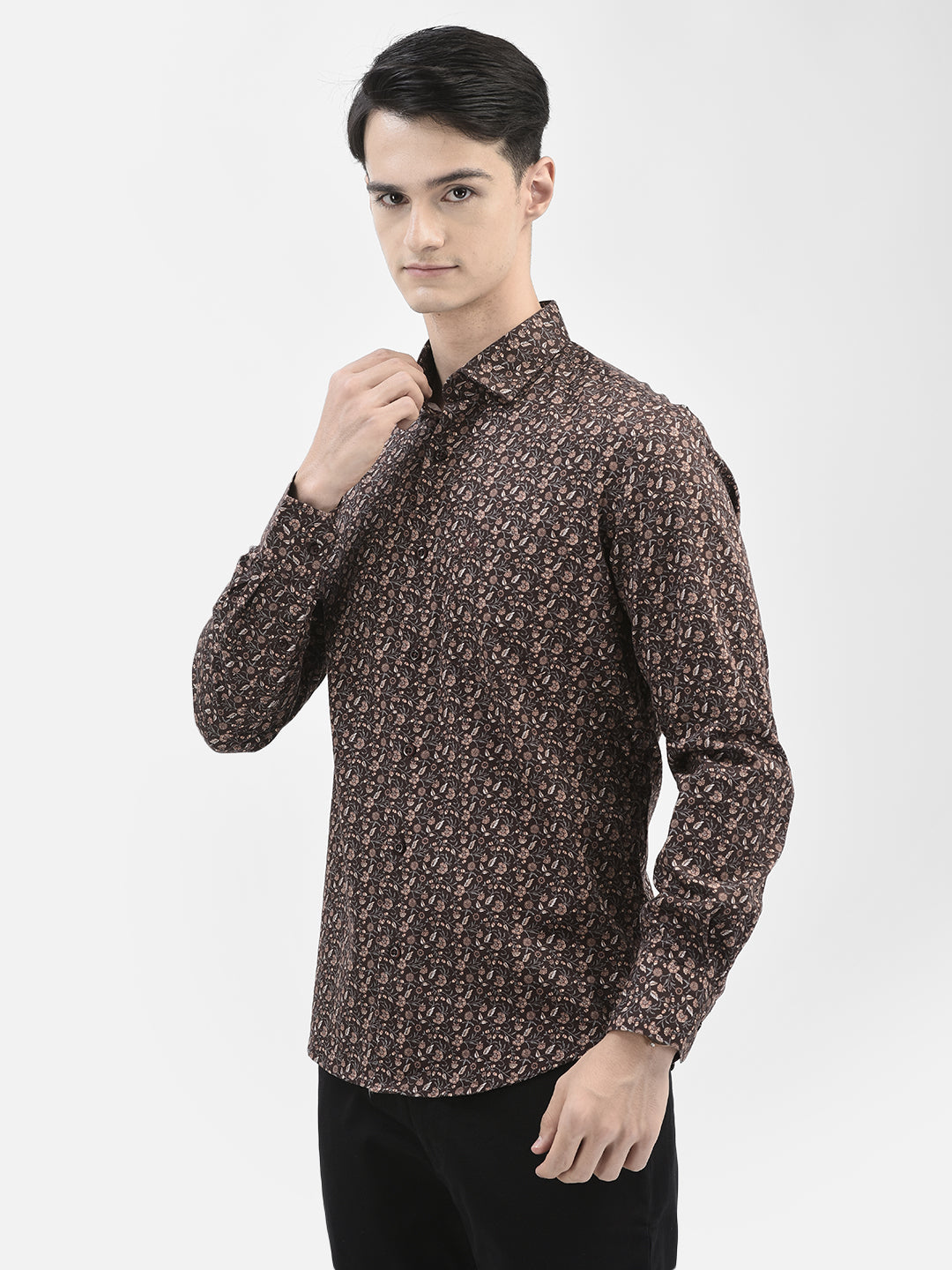 Crimsoune Cub Mens Brown Floral Shirt-Men Shirts-Crimsoune Club