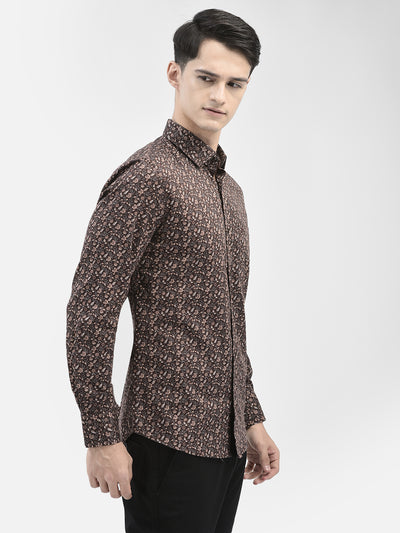 Crimsoune Cub Mens Brown Floral Shirt-Men Shirts-Crimsoune Club