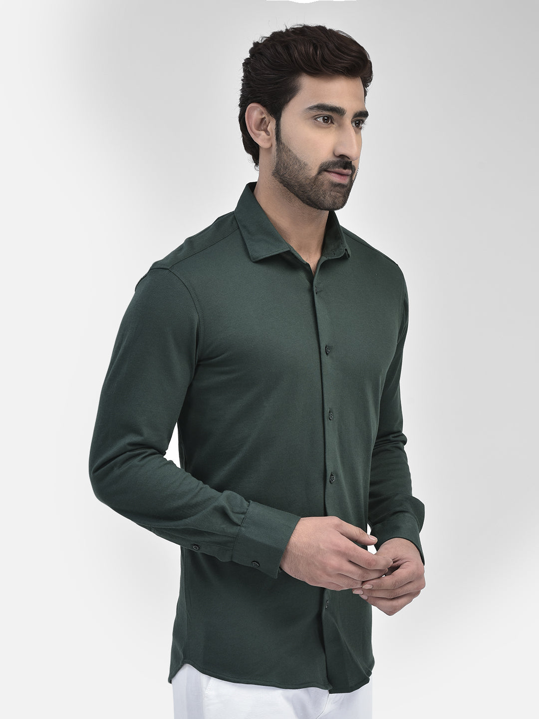 Olive Pure Cotton Shirt-Men Shirts-Crimsoune Club