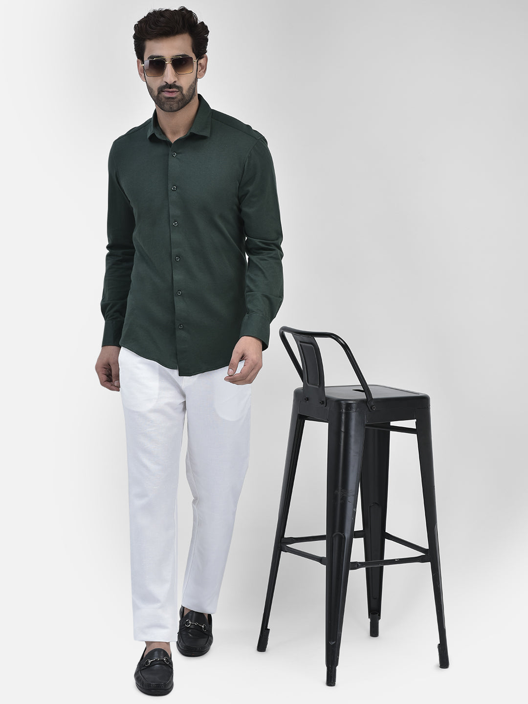 Olive Pure Cotton Shirt-Men Shirts-Crimsoune Club