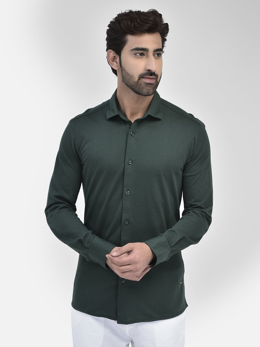 Olive Pure Cotton Shirt-Men Shirts-Crimsoune Club