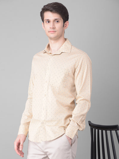 Beige Printed Shirt-Men Shirts-Crimsoune Club