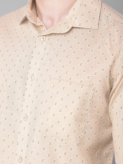 Beige Printed Shirt-Men Shirts-Crimsoune Club