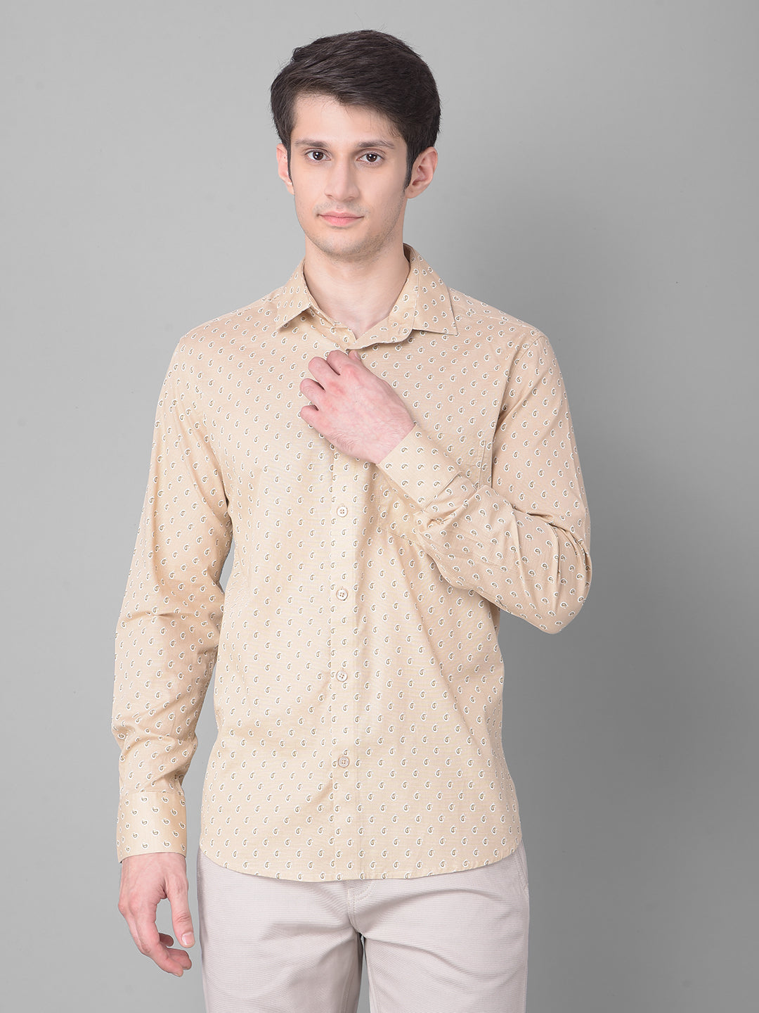 Beige Printed Shirt-Men Shirts-Crimsoune Club