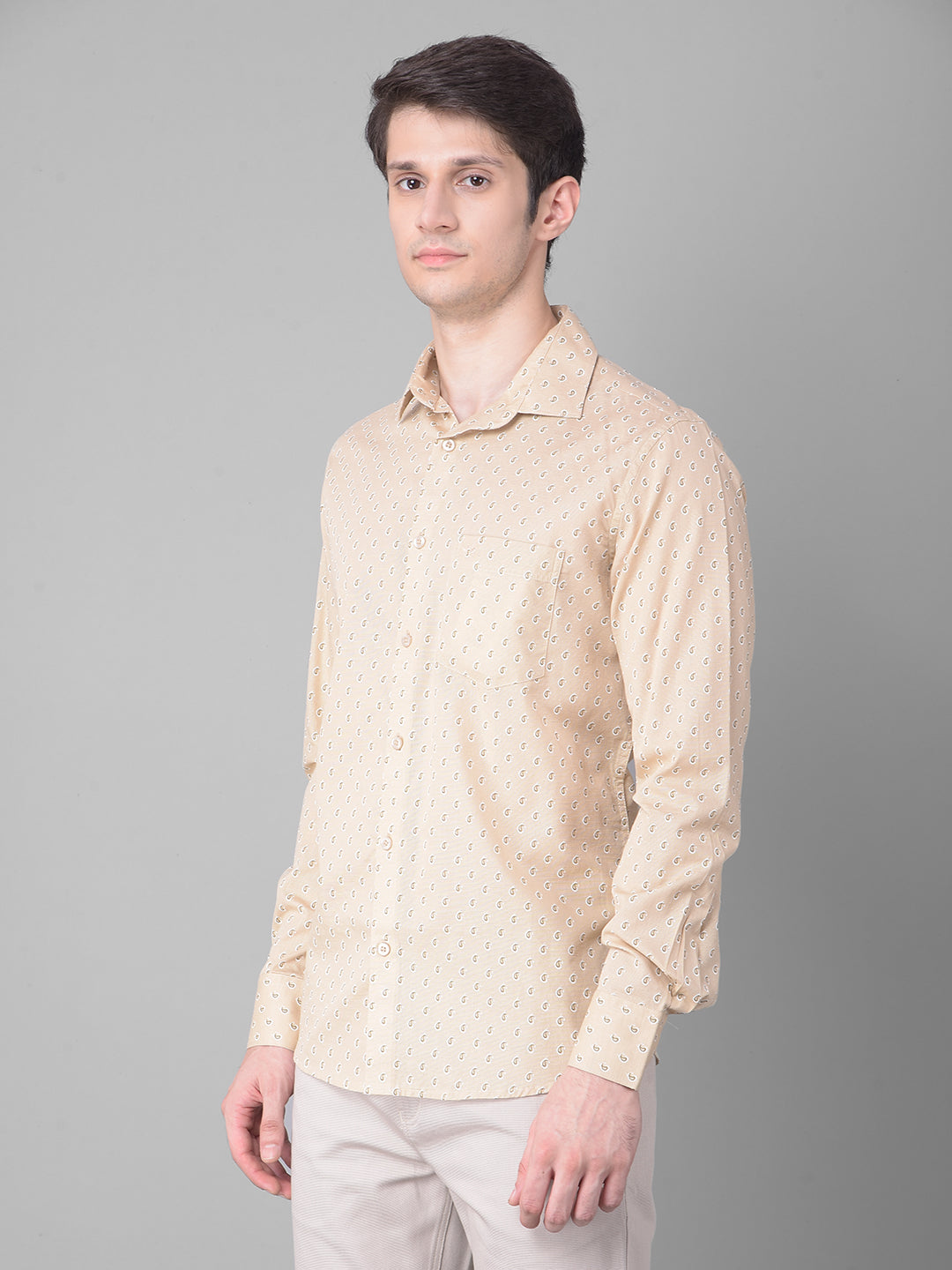 Beige Printed Shirt-Men Shirts-Crimsoune Club