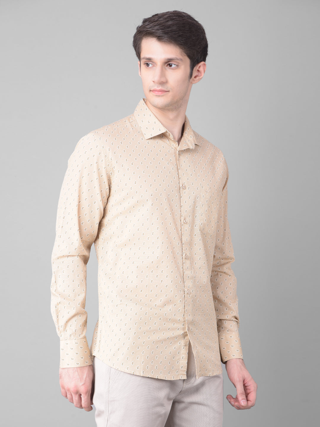 Beige Printed Shirt-Men Shirts-Crimsoune Club