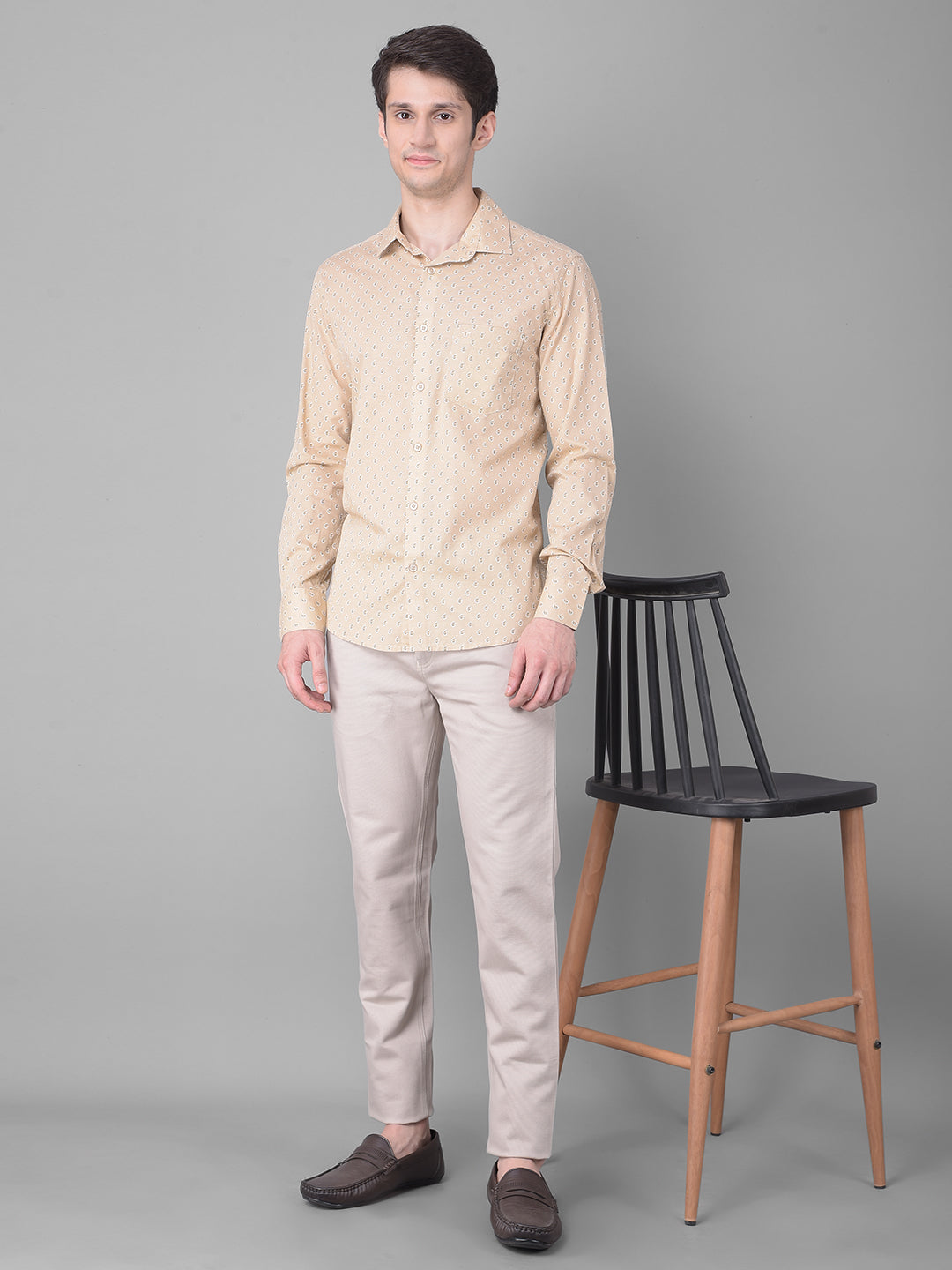 Beige Printed Shirt-Men Shirts-Crimsoune Club