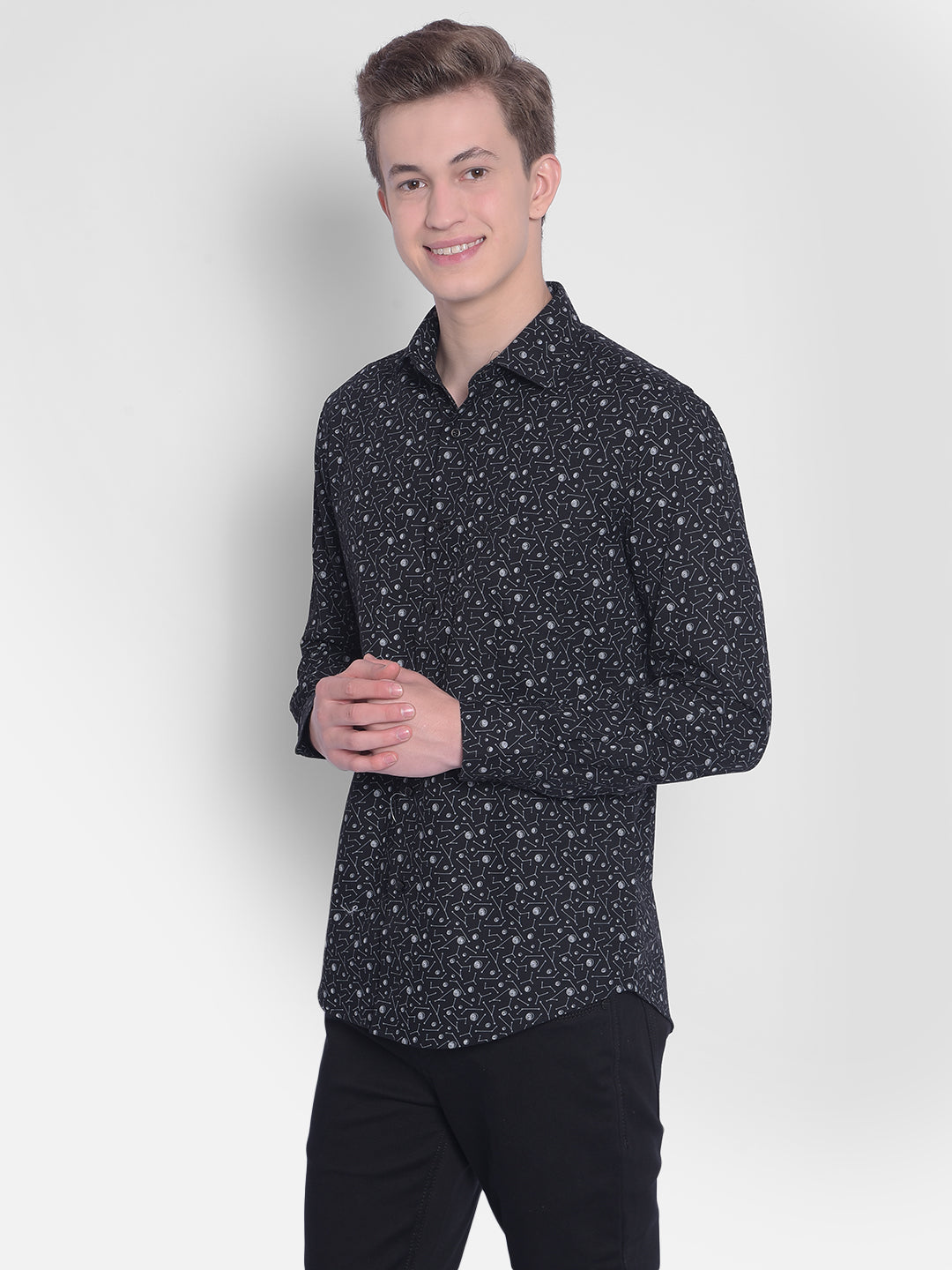 Black Printed Shirt-Men Shirts-Crimsoune Club