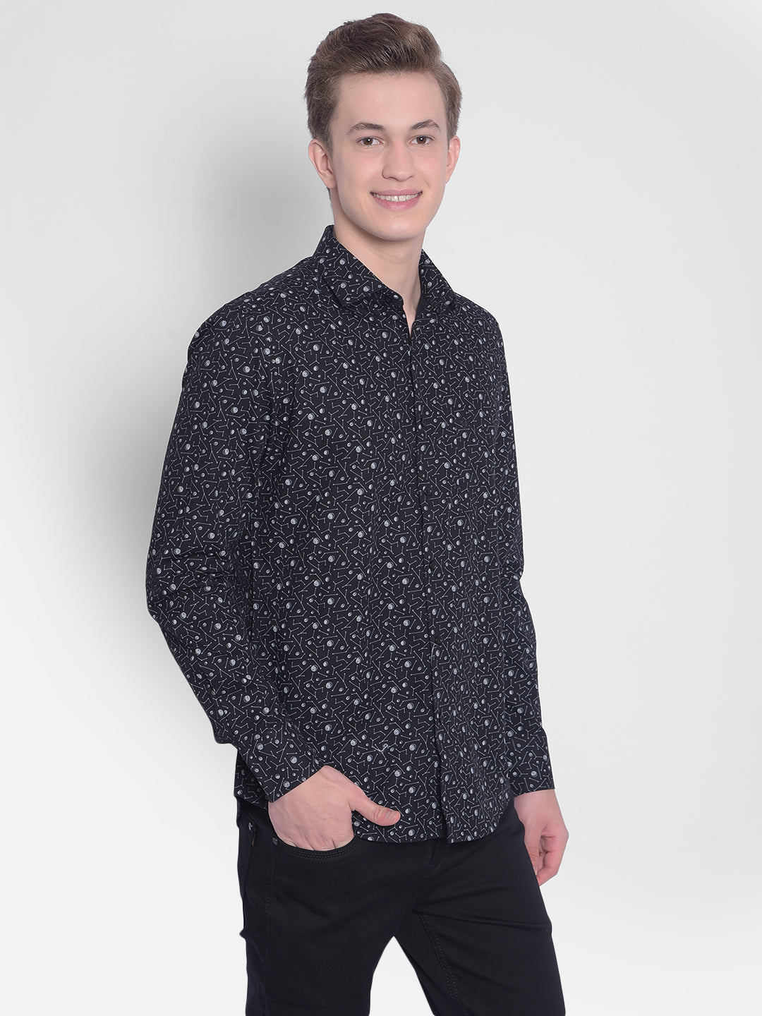 Black Printed Shirt-Men Shirts-Crimsoune Club