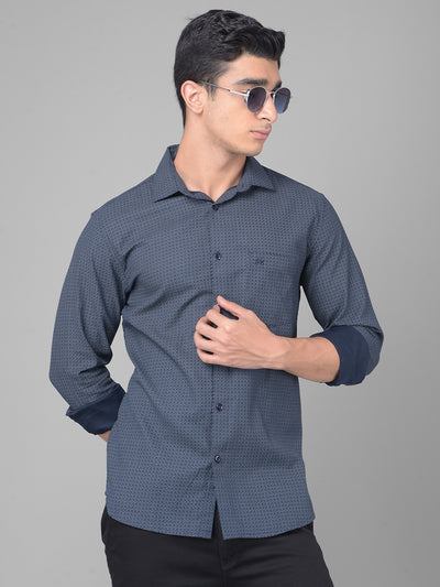 Navy Blue Printed Shirt-Men Shirts-Crimsoune Club