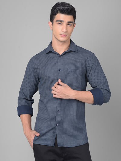 Navy Blue Printed Shirt-Men Shirts-Crimsoune Club