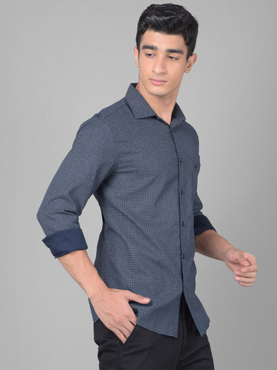 Navy Blue Printed Shirt-Men Shirts-Crimsoune Club