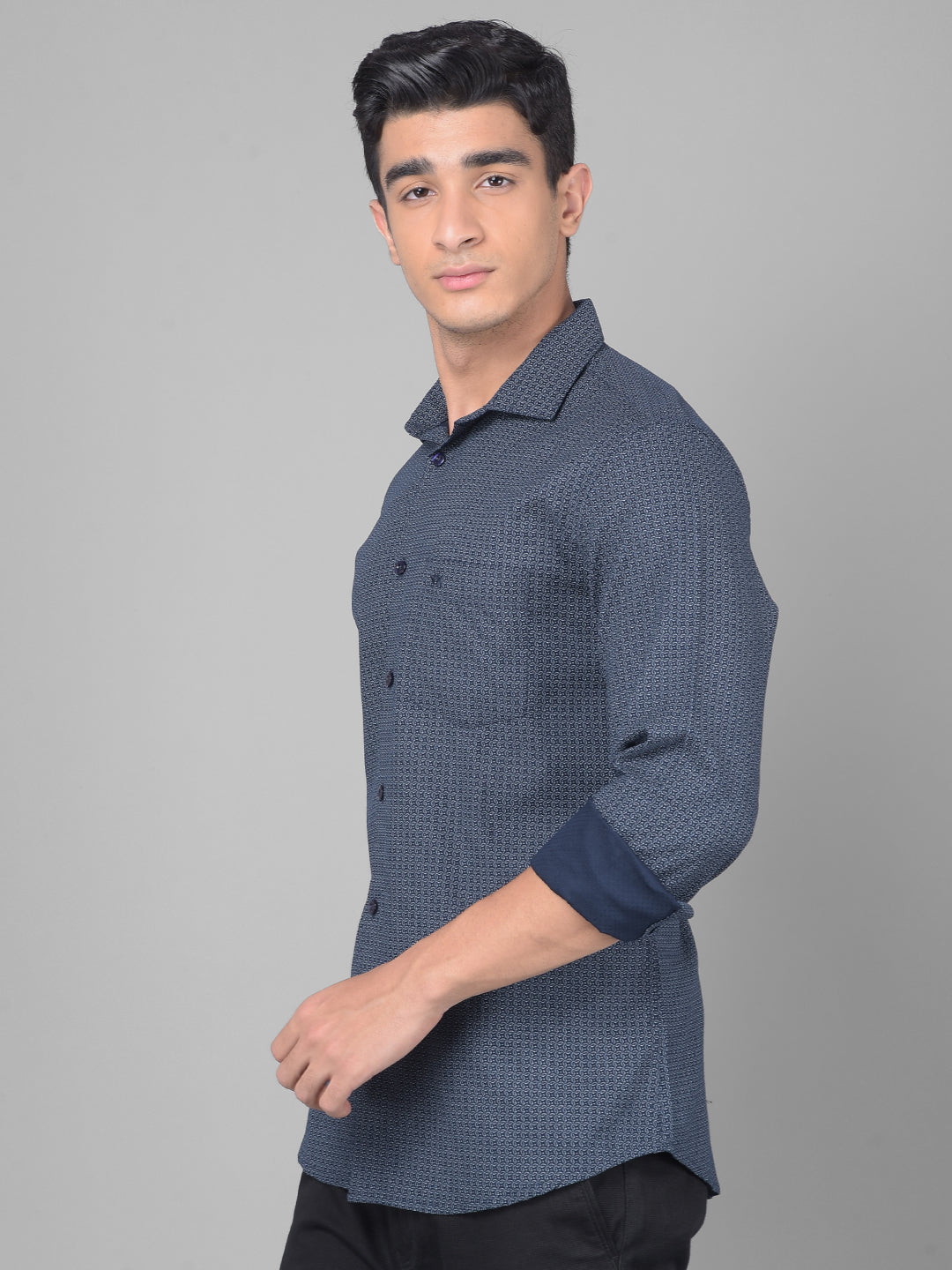 Navy Blue Printed Shirt-Men Shirts-Crimsoune Club