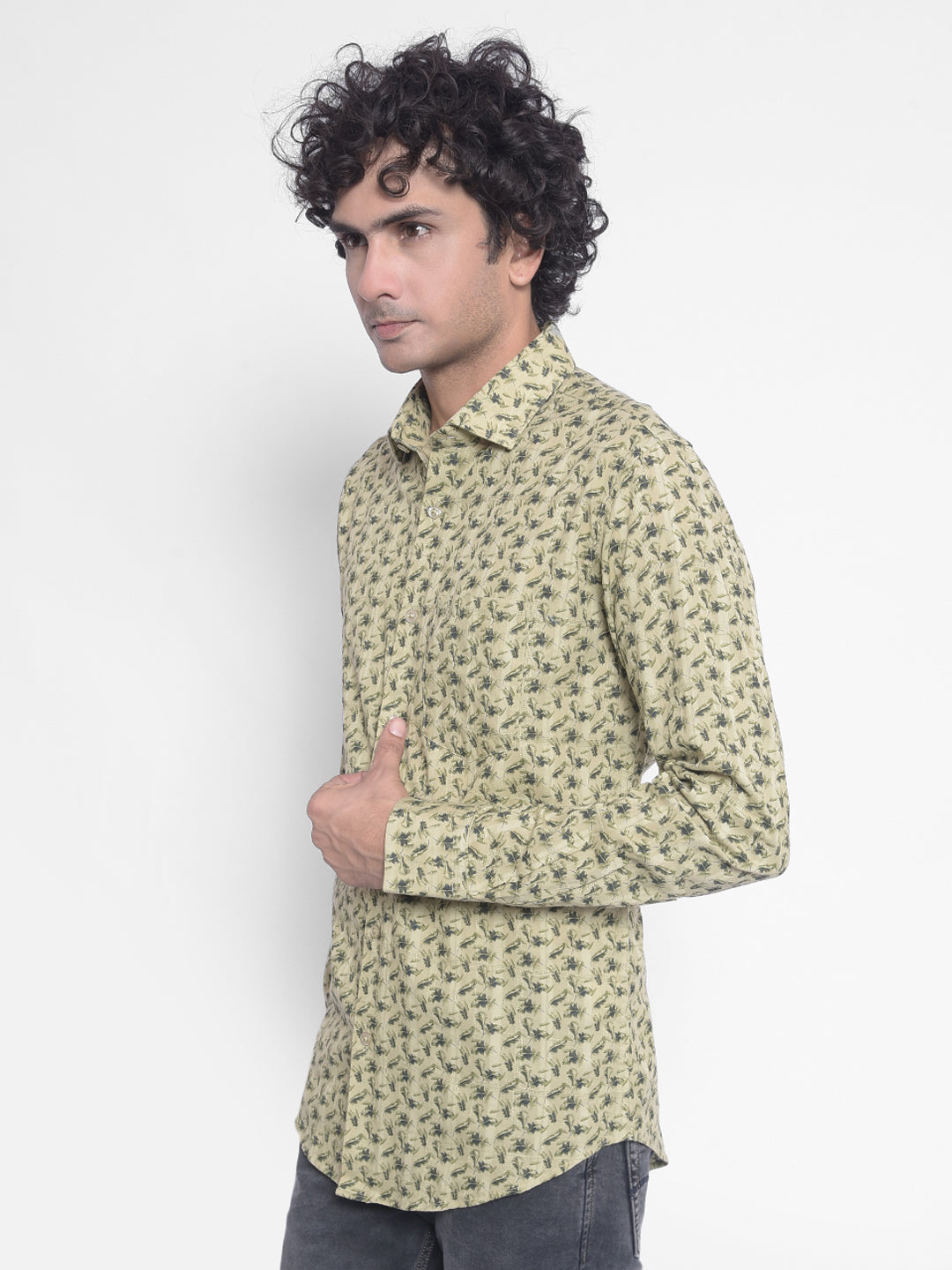 Olive Printed Shirt-Men Shirts-Crimsoune Club