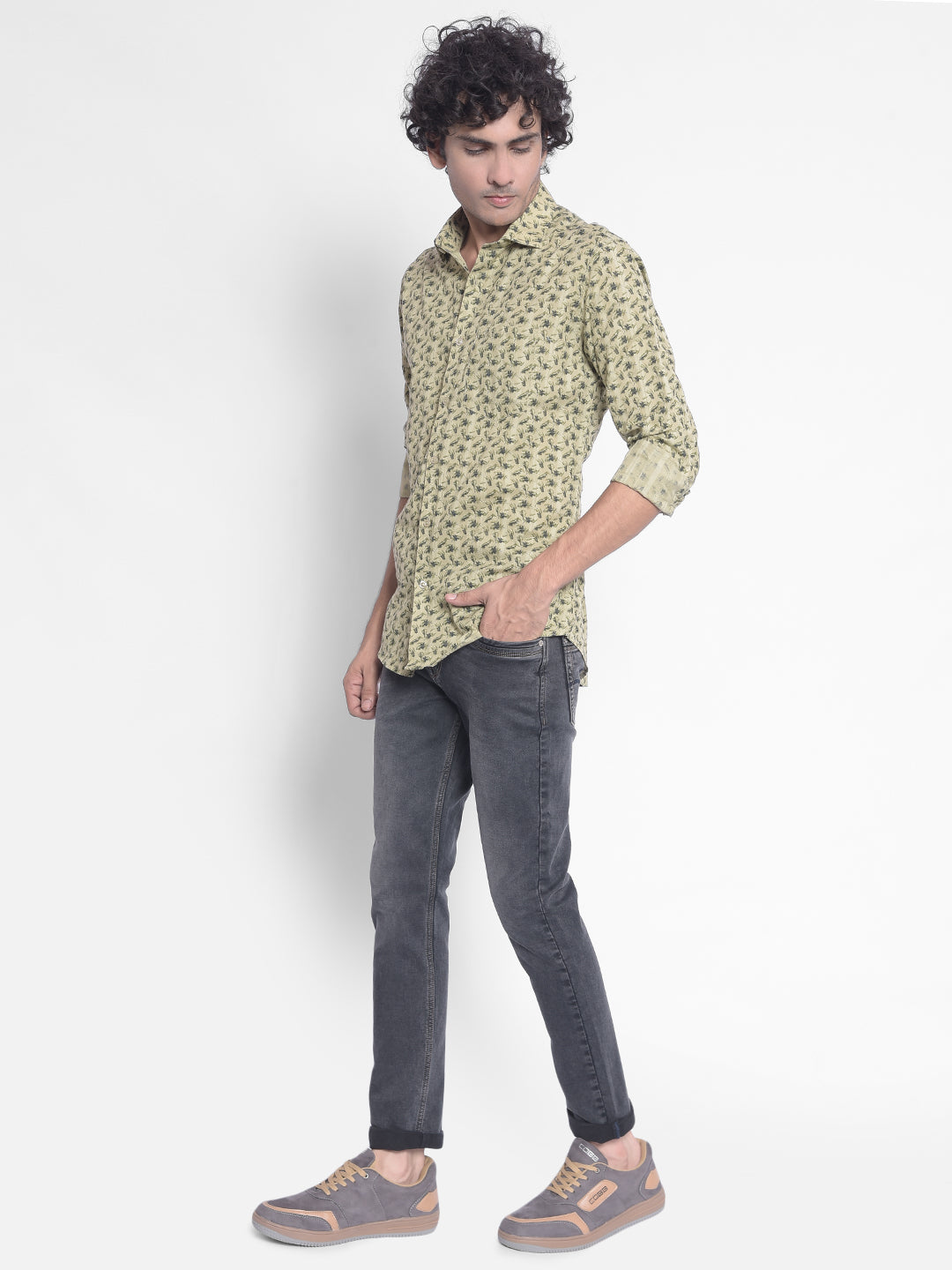 Olive Printed Shirt-Men Shirts-Crimsoune Club