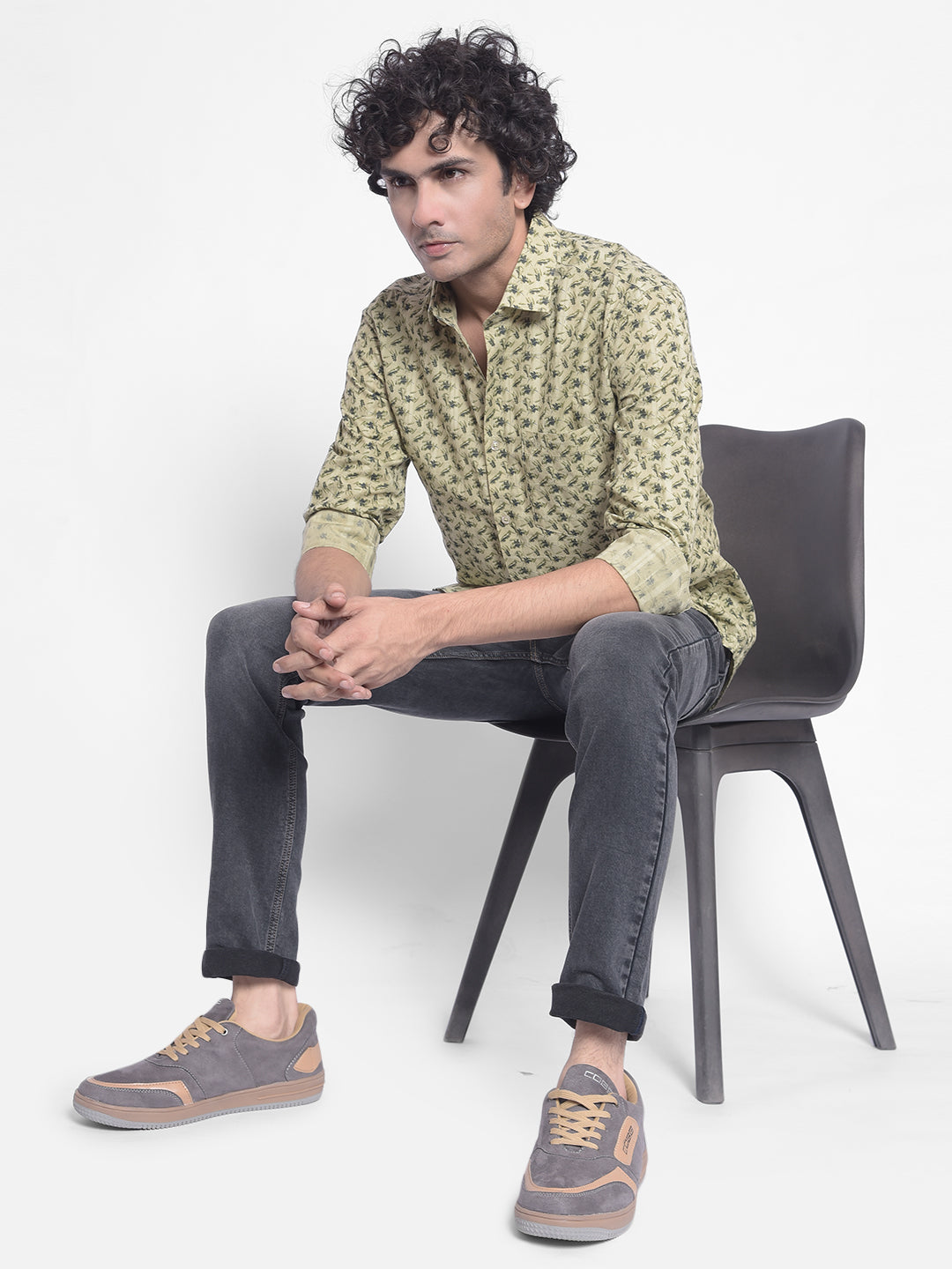 Olive Printed Shirt-Men Shirts-Crimsoune Club