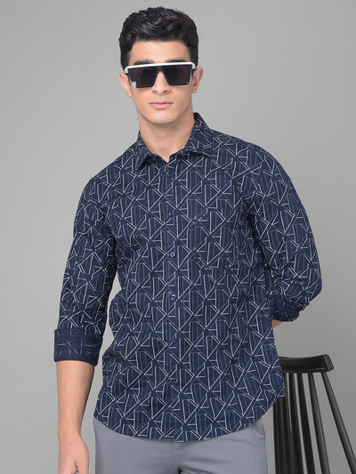 Navy Blue Printed Shirt-Men Shirts-Crimsoune Club