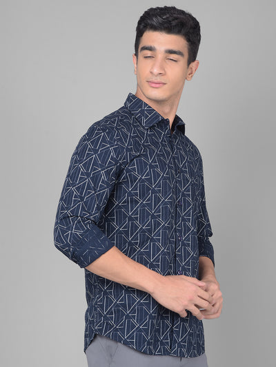 Navy Blue Printed Shirt-Men Shirts-Crimsoune Club