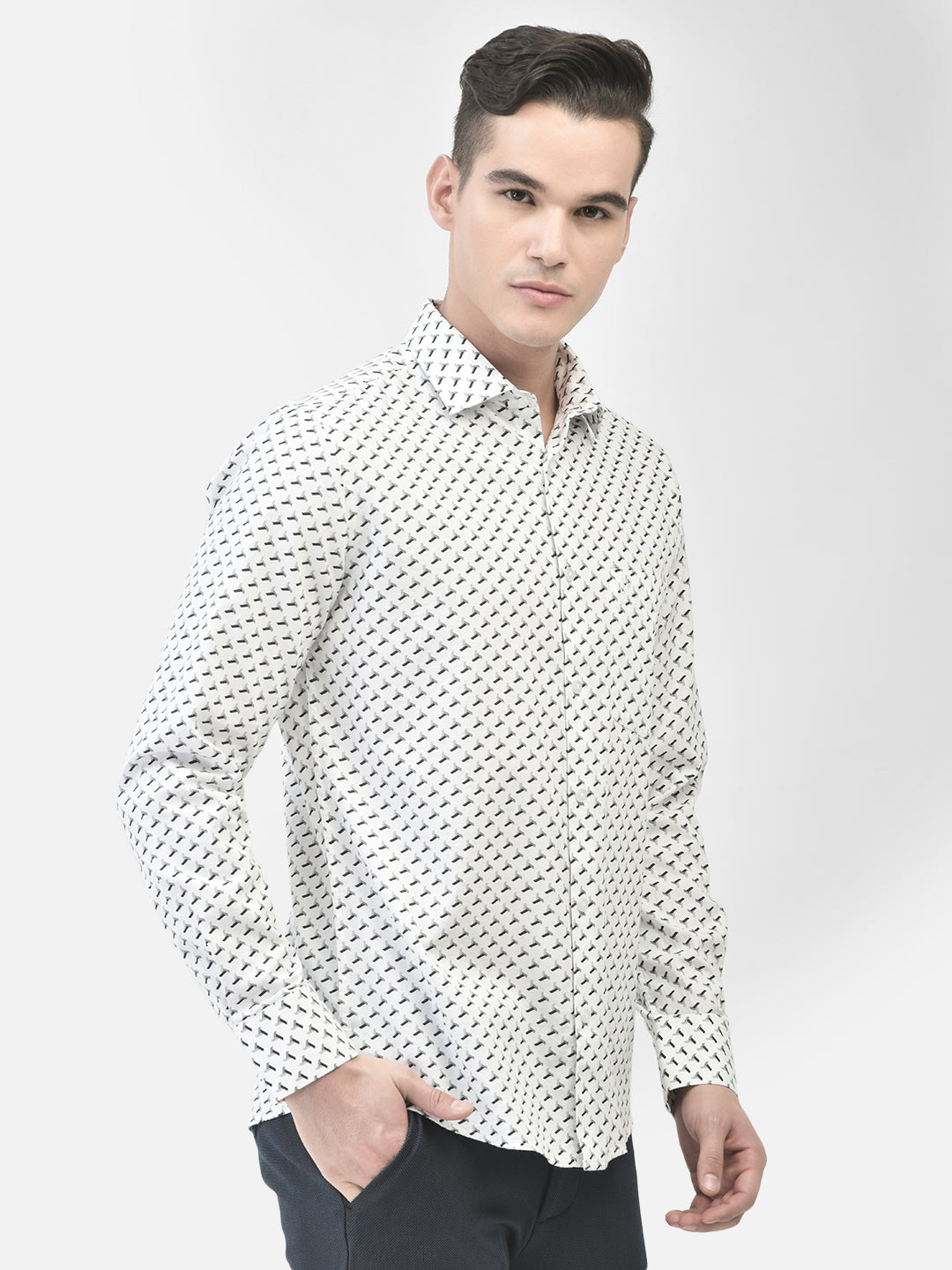 Off White Printed Shirt-Men Shirts-Crimsoune Club