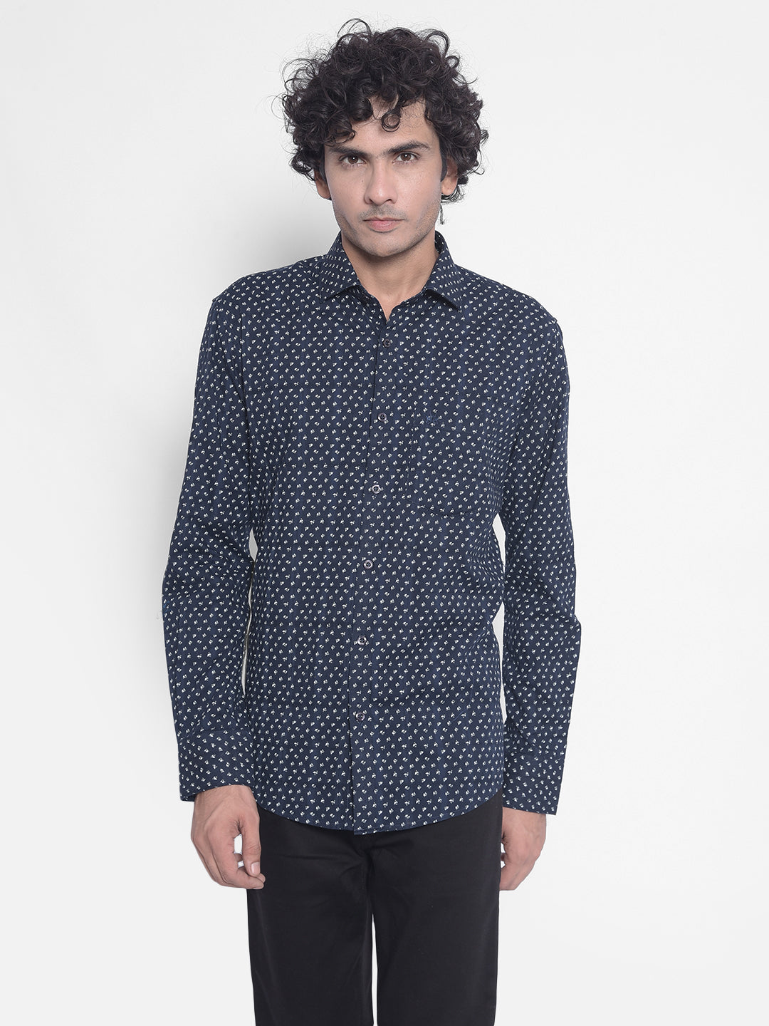 Navy Printed Shirt-Men Shirts-Crimsoune Club