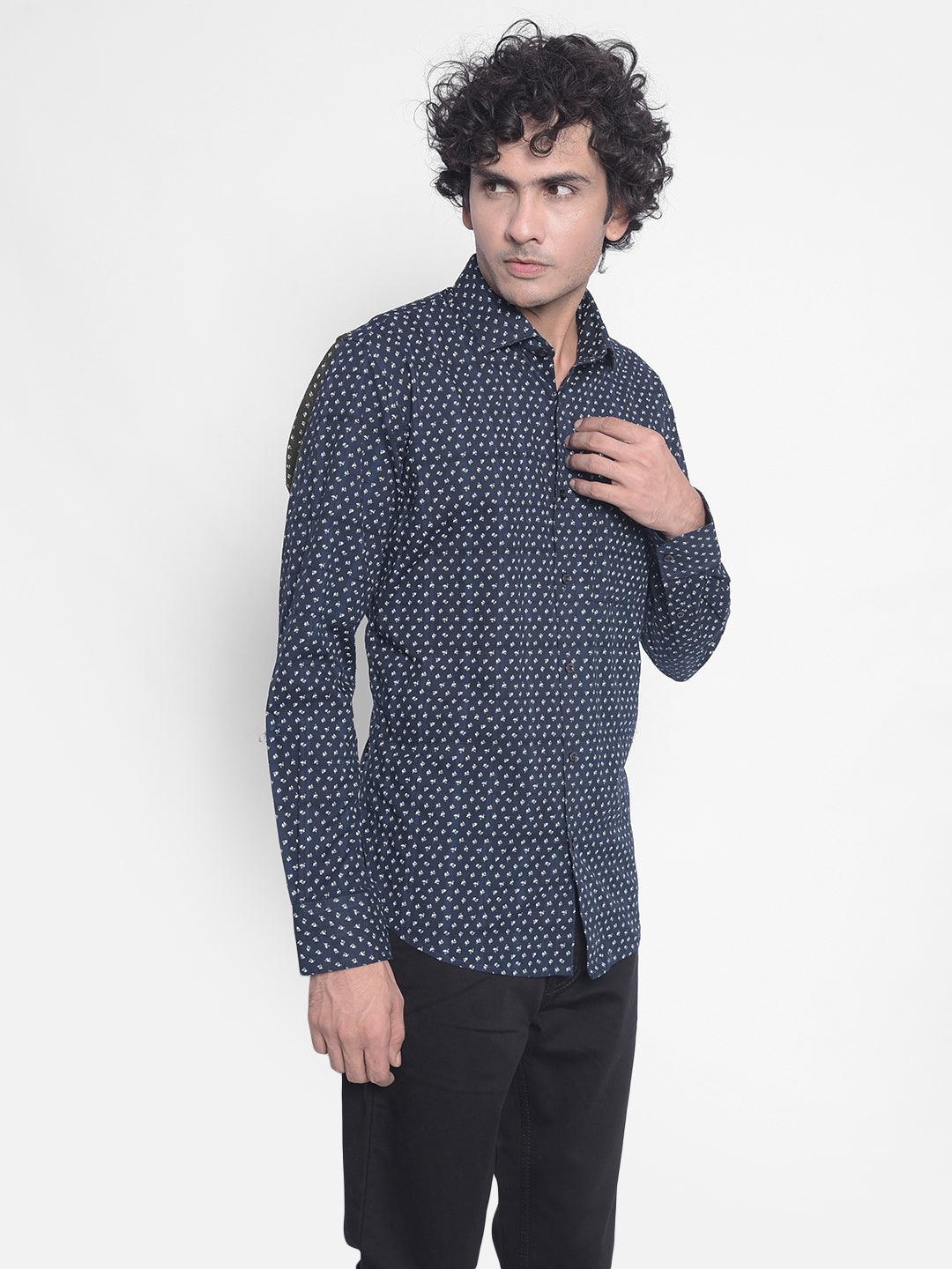 Navy Printed Shirt-Men Shirts-Crimsoune Club