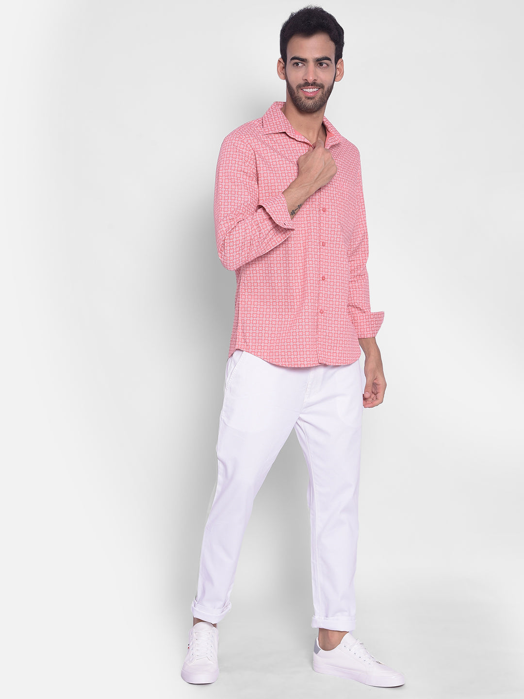 Pink Printed Shirt-Men Shirts-Crimsoune Club