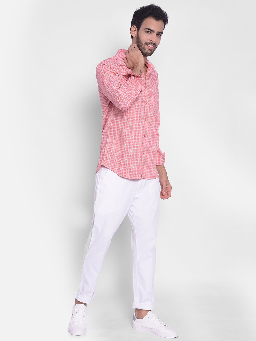 Pink Printed Shirt-Men Shirts-Crimsoune Club